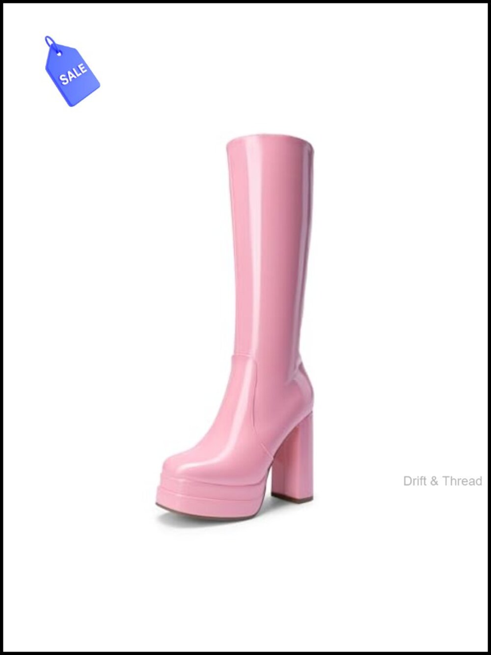 Women's Gogo Platform Knee High Boots Faux Leather Chunky Heel